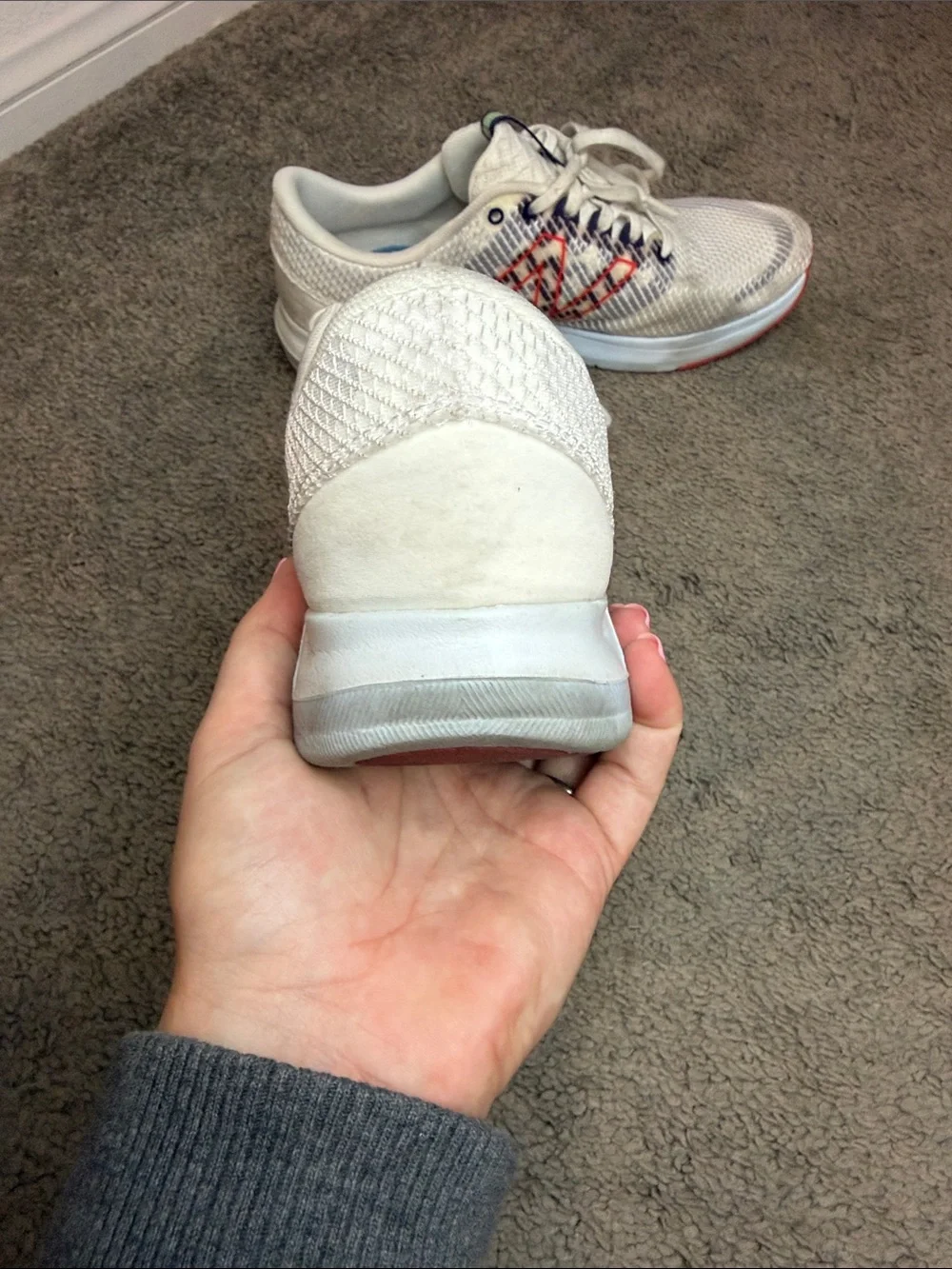 New Balance White Sneakers with Orange Logo and Navy Accents